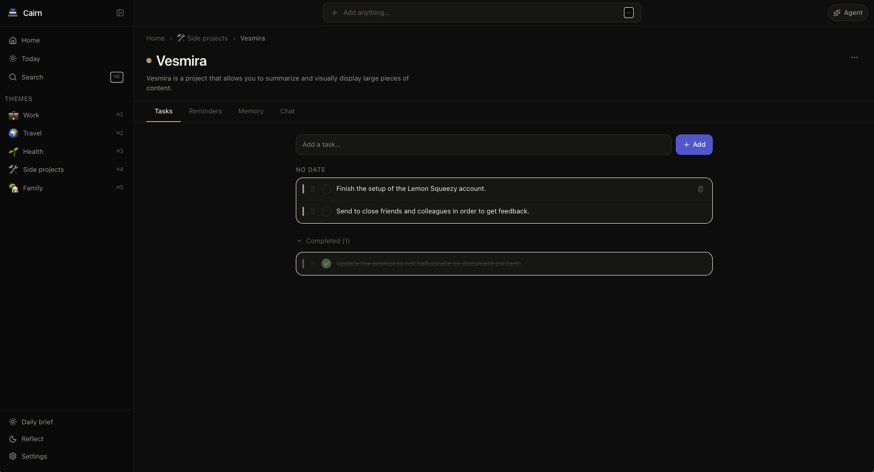 cairn — project tasks