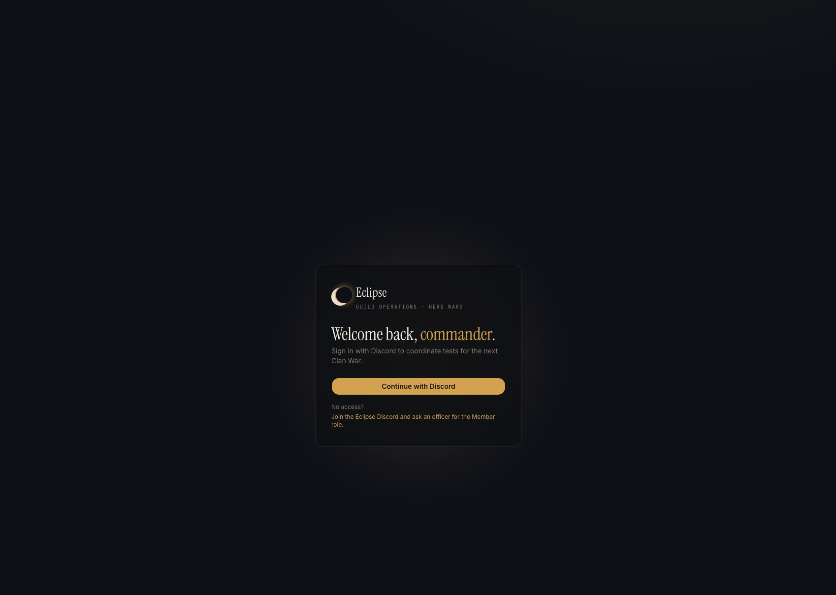 Login — welcome back, commander